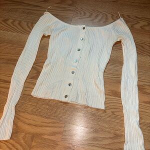 Cream Off-Shoulder Ribbed Top